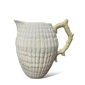 Vintage Belleek Ireland Milk Jug Limpet Yellow 32 Oz Pitcher Creamer 6 3/8"